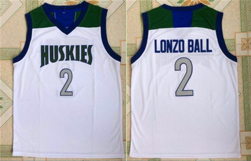 Men HUSKIES High School #2 Lonzo Ball White NBA NCAA Jerseys->->NCAA Jersey